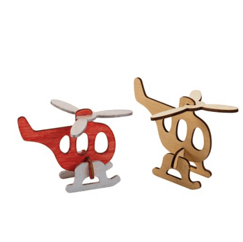 Two wooden helicopters, one red and one brown on a transparent background.