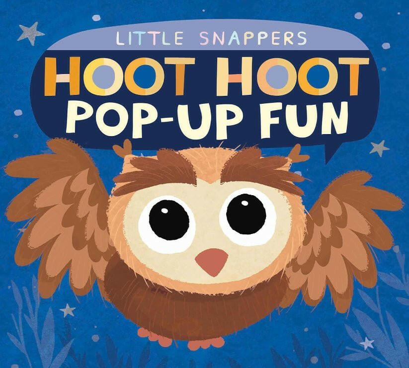 Book cover of 'Hoot Hoot Pop-Up Fun' with a cartoon owl on a blue background