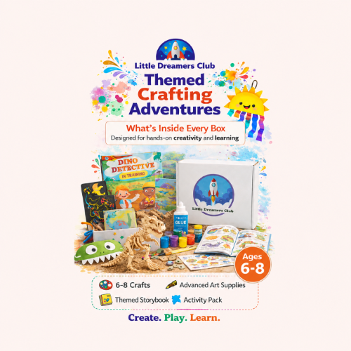 Little Dreamers Club Pioneer craft subscription box for ages 6–8 with hands-on kids crafts, activities, and creative learning fun.