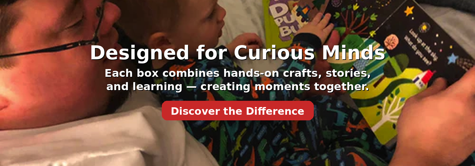 Children interacting with educational materials, with text promoting 'Designed for Curious Minds' and 'Discover the Difference'.