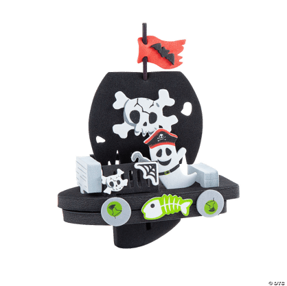 Pirate-themed floating ship craft with skull and crossbones design on a transparent background