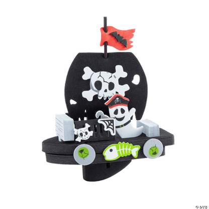 Pirate-themed floating ship craft with skull and crossbones design on a transparent background