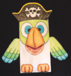 Parrot with pirate hat on a black background