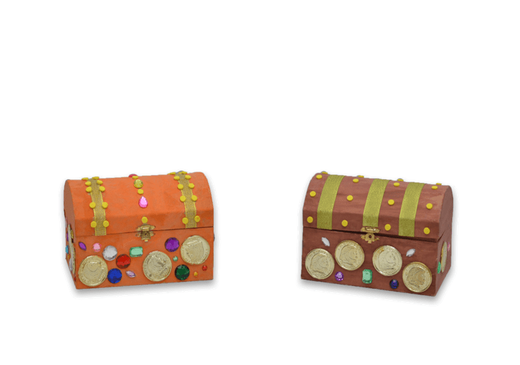 Two decorated  treasure chests on a green background