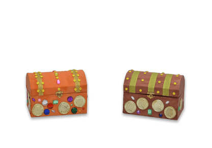 Two decorated  treasure chests on a green background