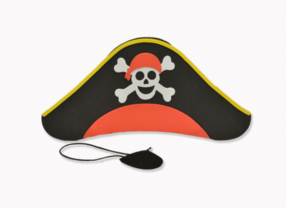 Pirate hat with skull and crossbones design on a white background