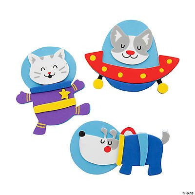 Animal astronaut magnet crafts on a white background