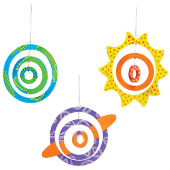 A wooden planet spinner on a white background