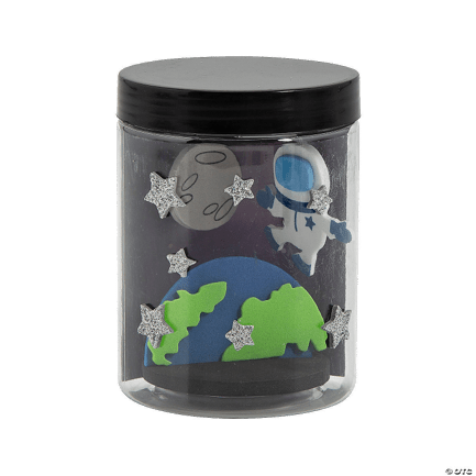 Galaxy in a jar with planets and an astronaut on a white background
