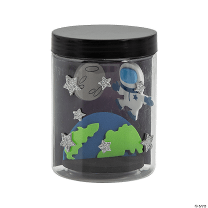 Galaxy in a jar with planets and an astronaut on a white background
