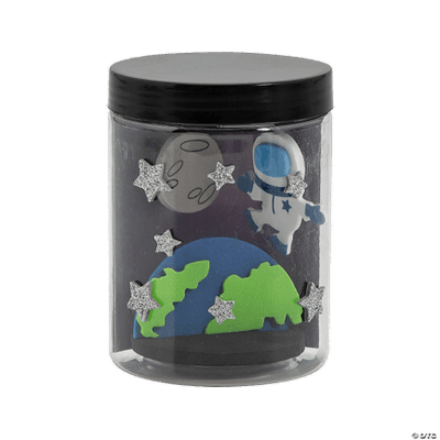 Galaxy in a jar with planets and an astronaut on a white background