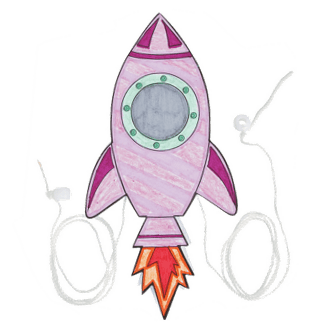 Colorful rocket ship pulley on a green background