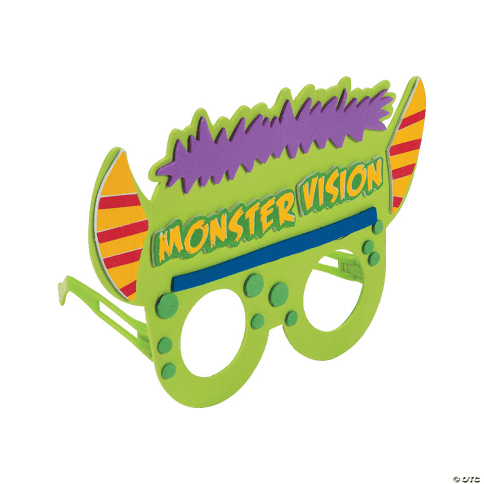 Colorful children's novelty glasses with 'Monster Vision' text on a transparent background