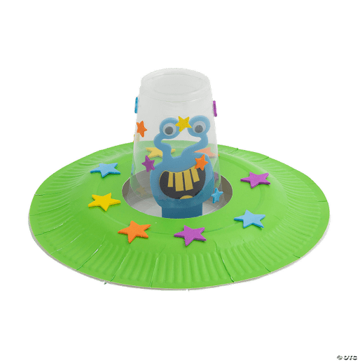 Craft with a colorful character on a green base with star-shaped decorations