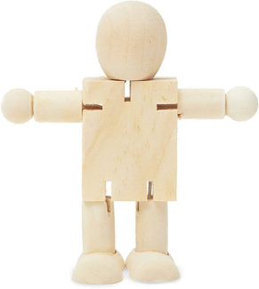 Wooden robot figure on a white background