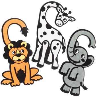 Colorful door hangers of a lion, giraffe, and elephant on a transparent background