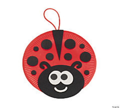 Crafted ladybug decoration made from a paper plate on a white background