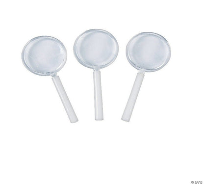 Three magnifying glasses with white handles on a white background