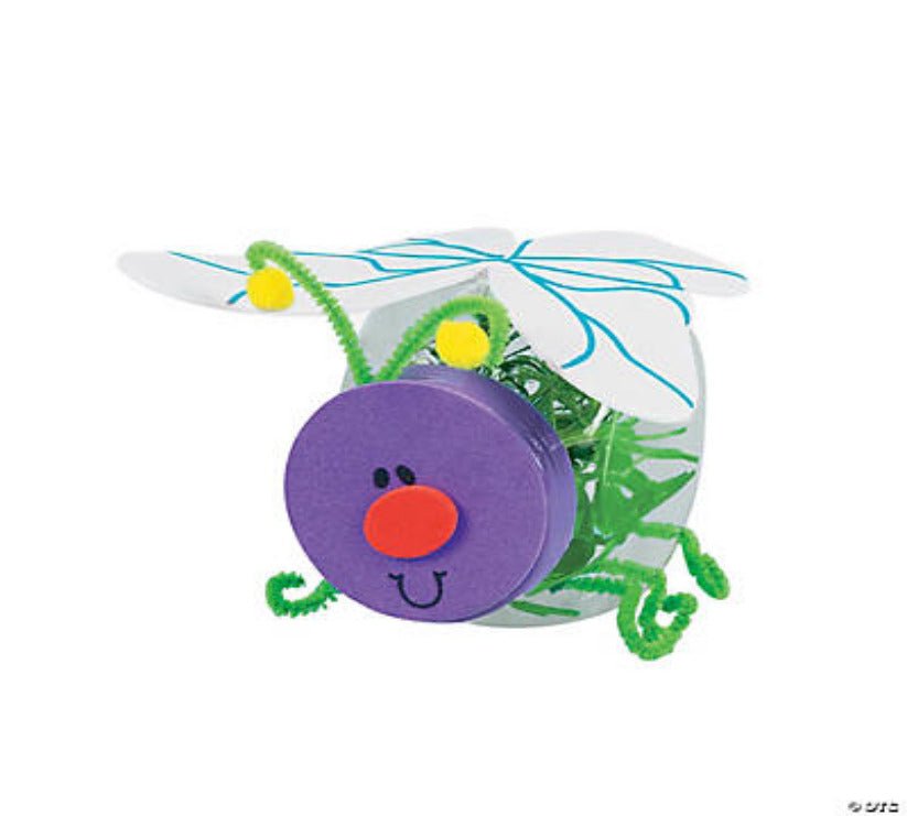 Dragonfly shaped bug jar on white background