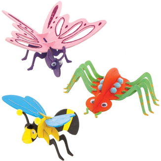 Colorful wooden insect puzzles on a white background