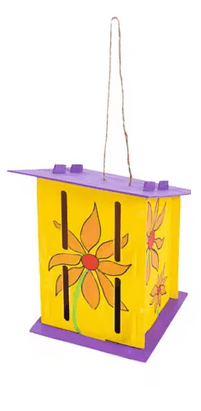 Colorful butterfly house with floral design on a white background