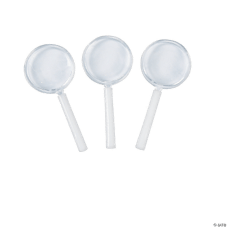 Three white magnifying glasses with clear domes on a white background