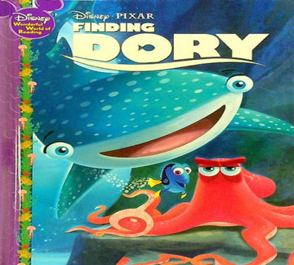Book cover of 'Finding Dory' featuring a whale shark and octopus underwater scene.