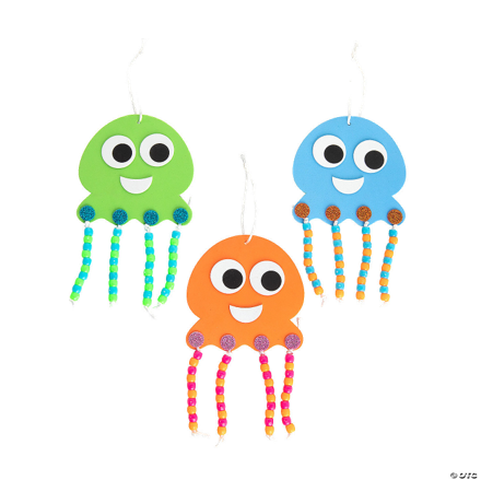 Three colorful paper octopus crafts on a white background