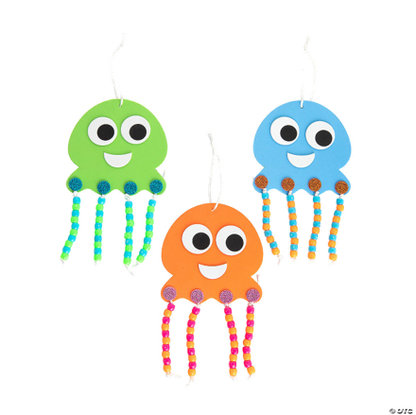 Three colorful paper octopus crafts on a white background