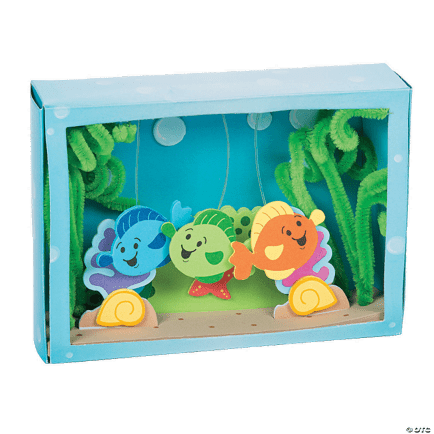 Aquarium craft with colorful fish and plants on a clear background