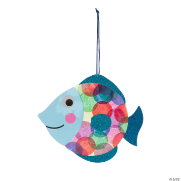 Colorful fish-shaped craft with a multicolored body on a white background