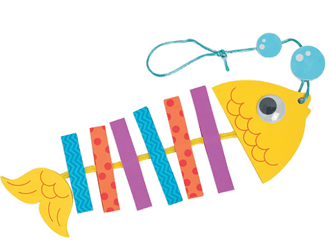 Colorful fish-shaped mobile with a string to hang on a transparent background