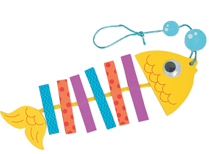 Colorful fish-shaped mobile with a string to hang on a transparent background