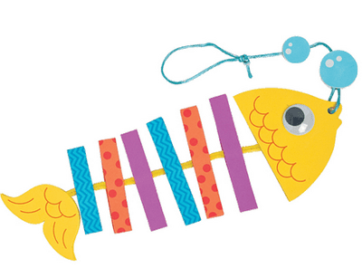 Colorful fish-shaped mobile with a string to hang on a transparent background