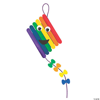 Colorful kite made from craft sticks with a white background