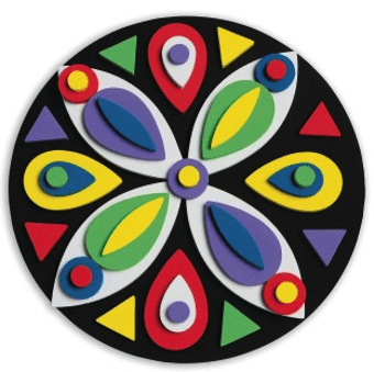 Colorful mandala design on a black background