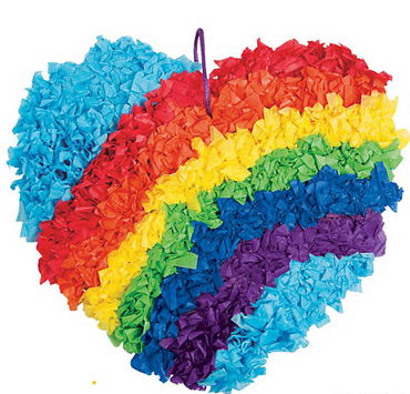 Colorful heart-shaped rainbow design on a white background