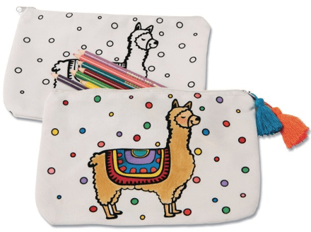 Two pouches with llama designs on a white background
