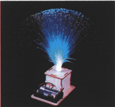 Fiber optic light source with blue light emission on a black background