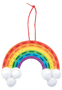 Colorful rainbow with white clouds on a transparent background