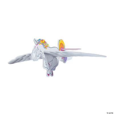 Unicorn-shaped glider with rainbow colors on a white background