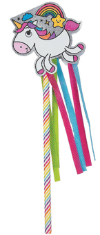 Unicorn-shaped wand with colorful tail and rainbow straw on a white background