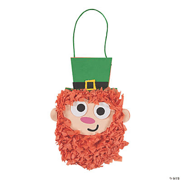 Leprechaun-shaped craft with a green hat and red beard on a white background