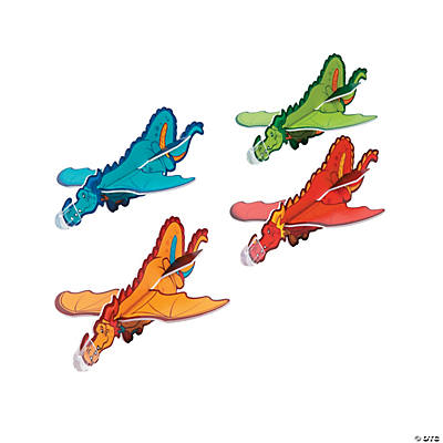 Four colorful dragon gliders on a white background