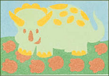 Colorful dinosaur sand art on a blue background