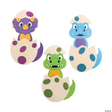 Three dinosaurs hatching from eggs on a transparent background