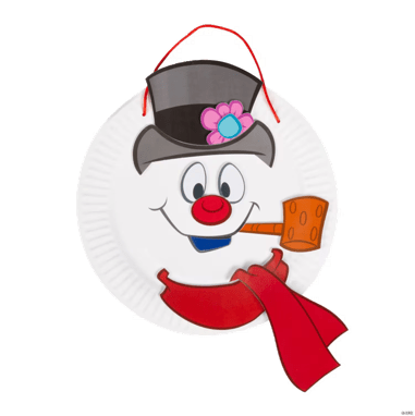 Decorative paper plate with a snowman design on a transparent background