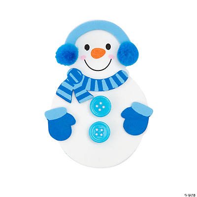  Snowman with blue scarf, gloves, and buttons on a white background