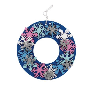 Decorative wreath with colorful snowflake patterns on a transparent background