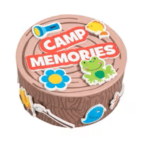 Trinket box with 'Camp Memories' text and camping-themed decorations on a white background